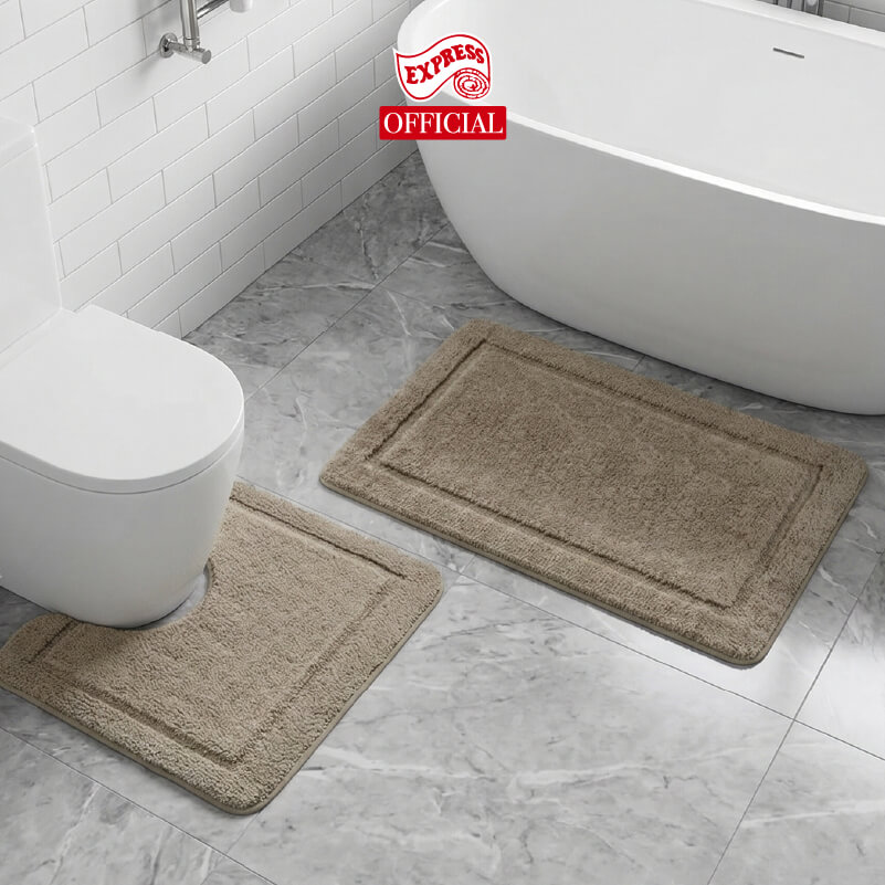 พรมเช็ดเท้าชุดห้องน้ำ 2 ชิ้น EXPRESS CARPET รุ่น DG3-7 ขนาด45X70 ซม.และ พรมรูปตัว U 50X60 ซม. หนา 12-20 มม. สีโทป 