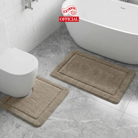 พรมเช็ดเท้าชุดห้องน้ำ 2 ชิ้น EXPRESS CARPET รุ่น DG3-7 ขนาด45X70 ซม.และ พรมรูปตัว U 50X60 ซม. หนา 12-20 มม. สีโทป _1