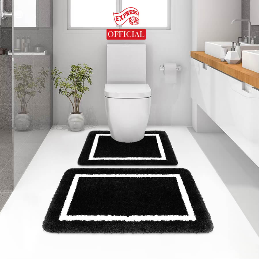 พรมเช็ดเท้าชุดห้องน้ำ 2 ชิ้น EXPRESS CARPET รุ่น EG2-3 ขนาด45X70 ซม.และ พรมรูปตัว U 50X60 ซม. หนา 20 มม. สีดำ 