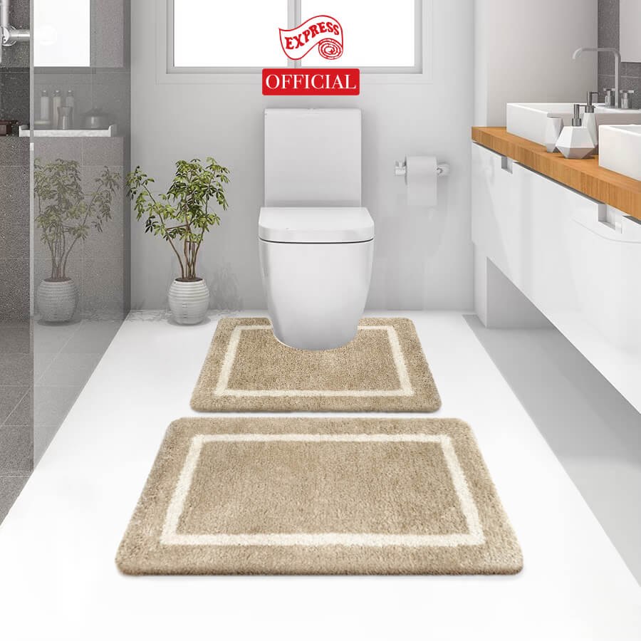 พรมเช็ดเท้าชุดห้องน้ำ 2 ชิ้น EXPRESS CARPET รุ่น EG2-4 ขนาด45X70 ซม.และ พรมรูปตัว U 50X60 ซม. หนา 20 มม. สีน้ำตาล 