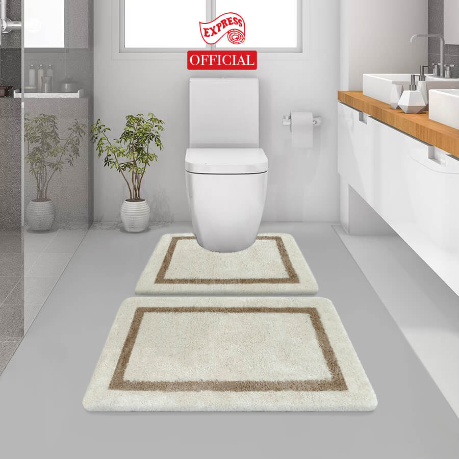 พรมเช็ดเท้าชุดห้องน้ำ 2 ชิ้น EXPRESS CARPET รุ่น EG2-5 ขนาด45X70 ซม.และ พรมรูปตัว U 50X60 ซม. หนา 20 มม. สีครีม 