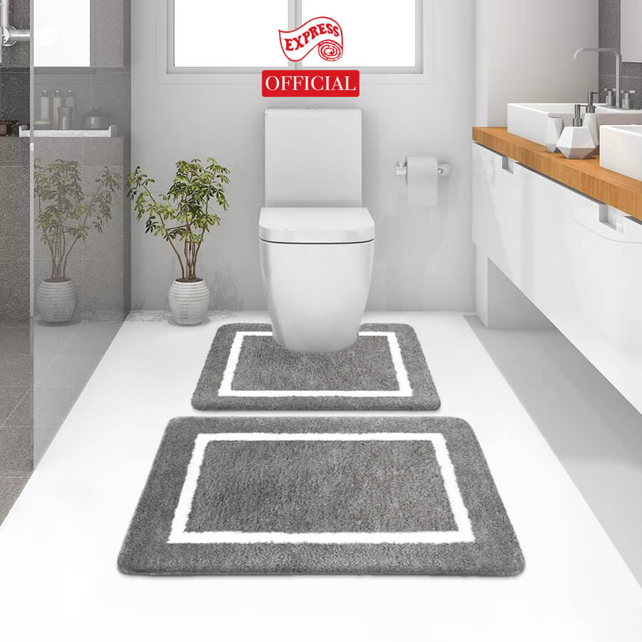 พรมเช็ดเท้าชุดห้องน้ำ 2 ชิ้น EXPRESS CARPET รุ่น EG2-6 ขนาด45X70 ซม.และ พรมรูปตัว U 50X60 ซม. หนา 20 มม. สีเทา 
