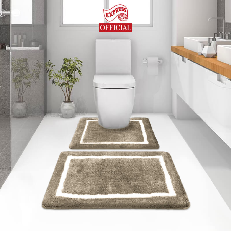 พรมเช็ดเท้าชุดห้องน้ำ 2 ชิ้น EXPRESS CARPET รุ่น EG2-7 ขนาด45X70 ซม.และ พรมรูปตัว U 50X60 ซม. หนา 20 มม. สีโทป 
