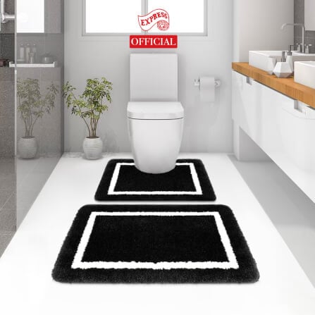 พรมเช็ดเท้าชุดห้องน้ำ 2 ชิ้น EXPRESS CARPET รุ่น EG2-3 ขนาด45X70 ซม.และ พรมรูปตัว U 50X60 ซม. หนา 20 มม. สีดำ _1