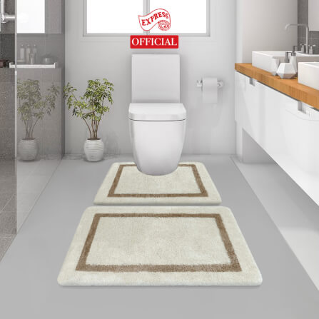 พรมเช็ดเท้าชุดห้องน้ำ 2 ชิ้น EXPRESS CARPET รุ่น EG2-5 ขนาด45X70 ซม.และ พรมรูปตัว U 50X60 ซม. หนา 20 มม. สีครีม _1