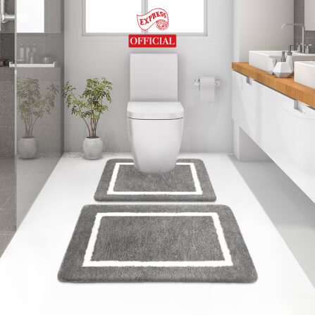 พรมเช็ดเท้าชุดห้องน้ำ 2 ชิ้น EXPRESS CARPET รุ่น EG2-6 ขนาด45X70 ซม.และ พรมรูปตัว U 50X60 ซม. หนา 20 มม. สีเทา _1