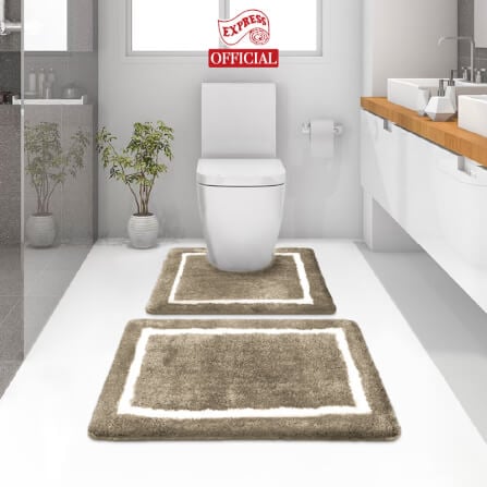 พรมเช็ดเท้าชุดห้องน้ำ 2 ชิ้น EXPRESS CARPET รุ่น EG2-7 ขนาด45X70 ซม.และ พรมรูปตัว U 50X60 ซม. หนา 20 มม. สีโทป _1