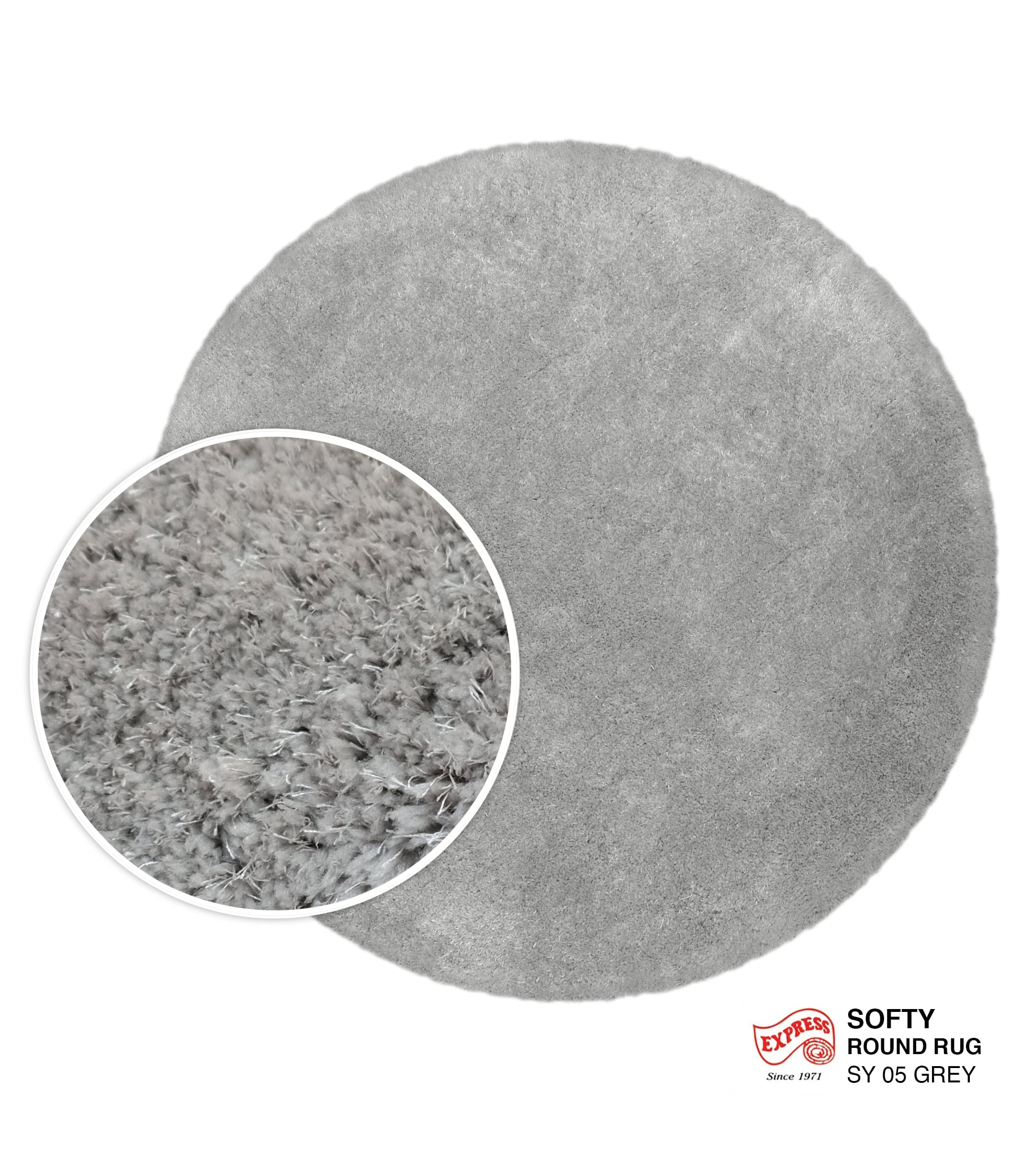 พรมปูพื้น EXPRESS CARPET รุ่น Softy รหัส SY05 วงกลมเส้นผ่านศูนย์กลาง 200 ซม. หนา 30 มม. สีเทา