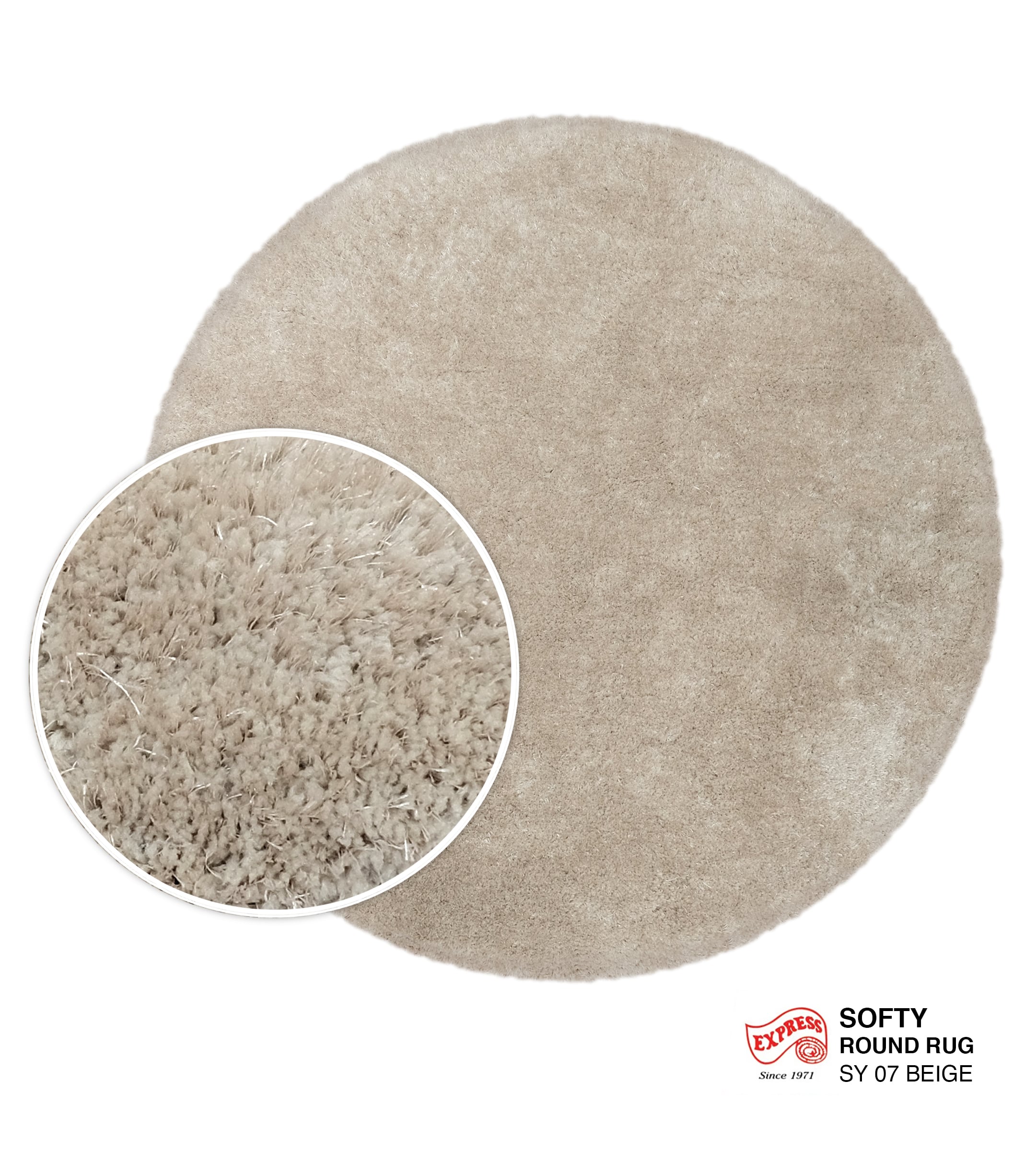 พรมปูพื้น EXPRESS CARPET รุ่น Softy รหัส SY07 วงกลมเส้นผ่านศูนย์กลาง 160 ซม. หนา 30 มม. สีเบจ