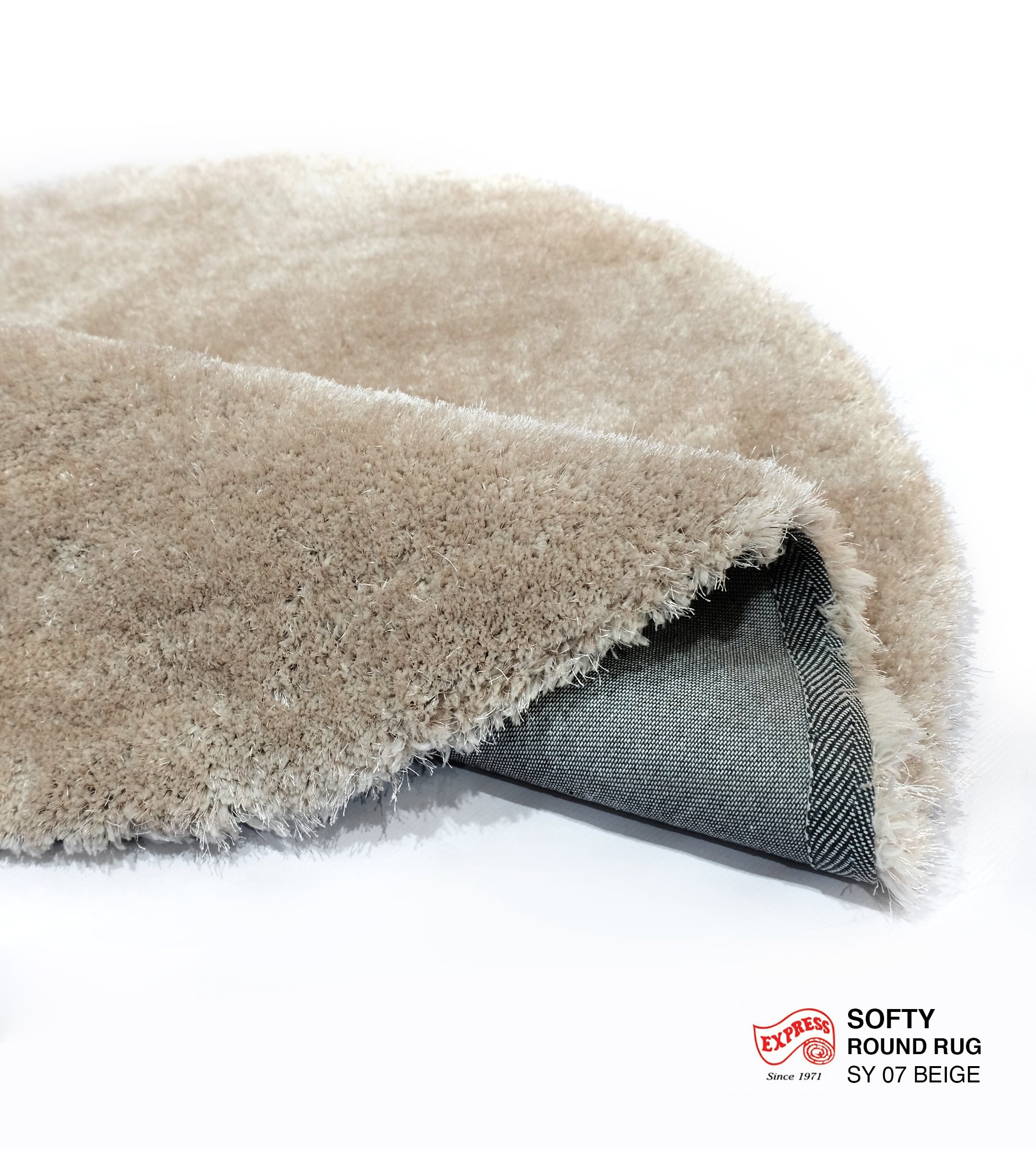 พรมปูพื้น EXPRESS CARPET รุ่น Softy รหัส SY07 วงกลมเส้นผ่านศูนย์กลาง 160 ซม. หนา 30 มม. สีเบจ