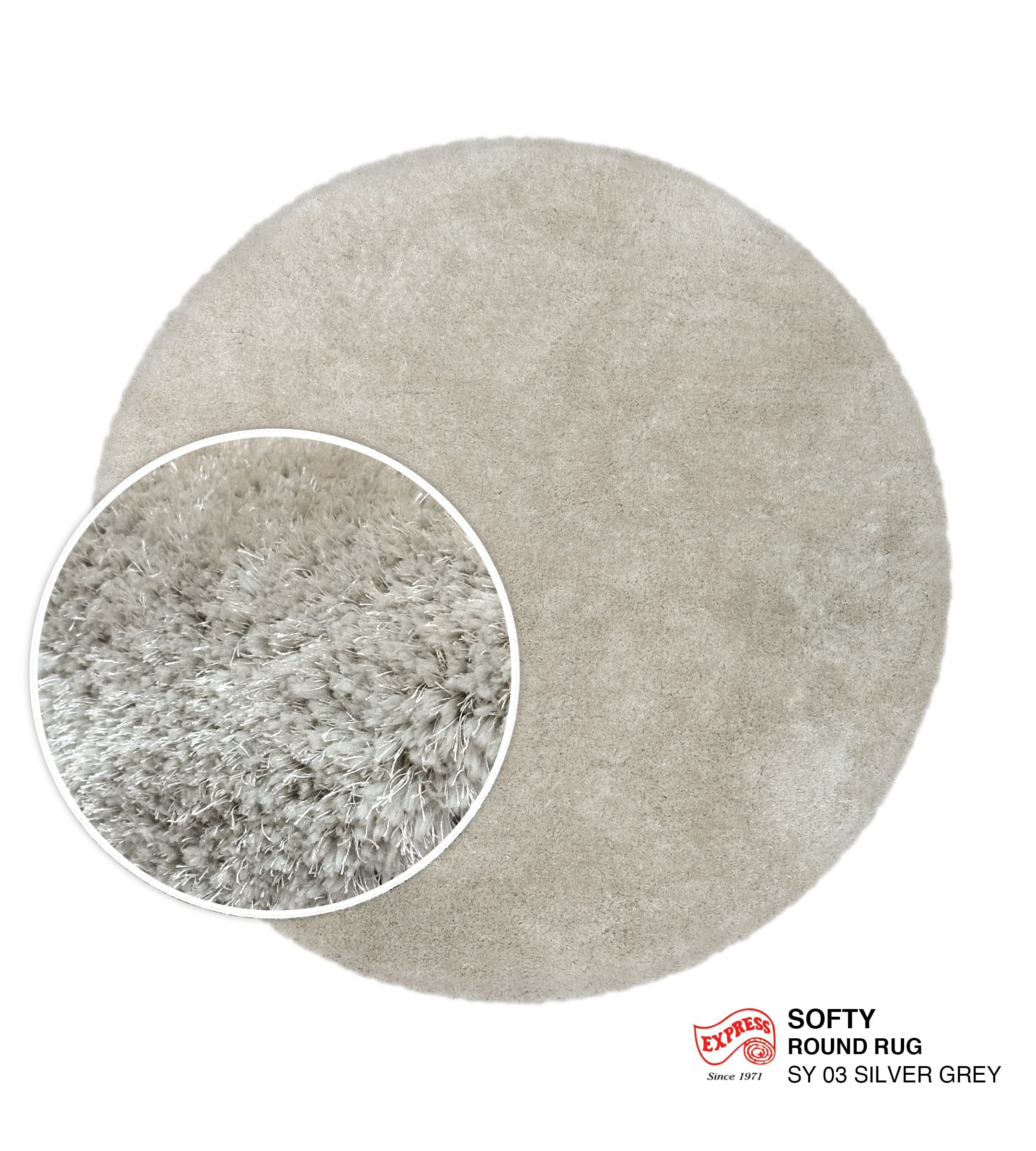 พรมปูพื้น EXPRESS CARPET รุ่น Softy รหัส SY03 วงกลมเส้นผ่านศูนย์กลาง 160 ซม. หนา 30 มม. เทา_0