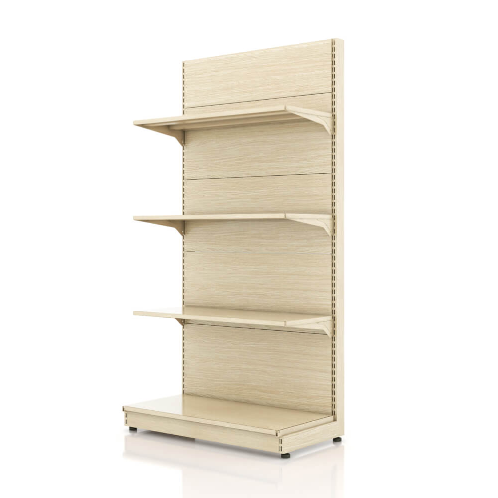 ชั้นวางสินค้าเหล็ก KEFVA ลายไม้สีอ่อน แบบปิดหัว (ENDCAP) 4 ชั้น ขนาด 35X75X150 ซม.