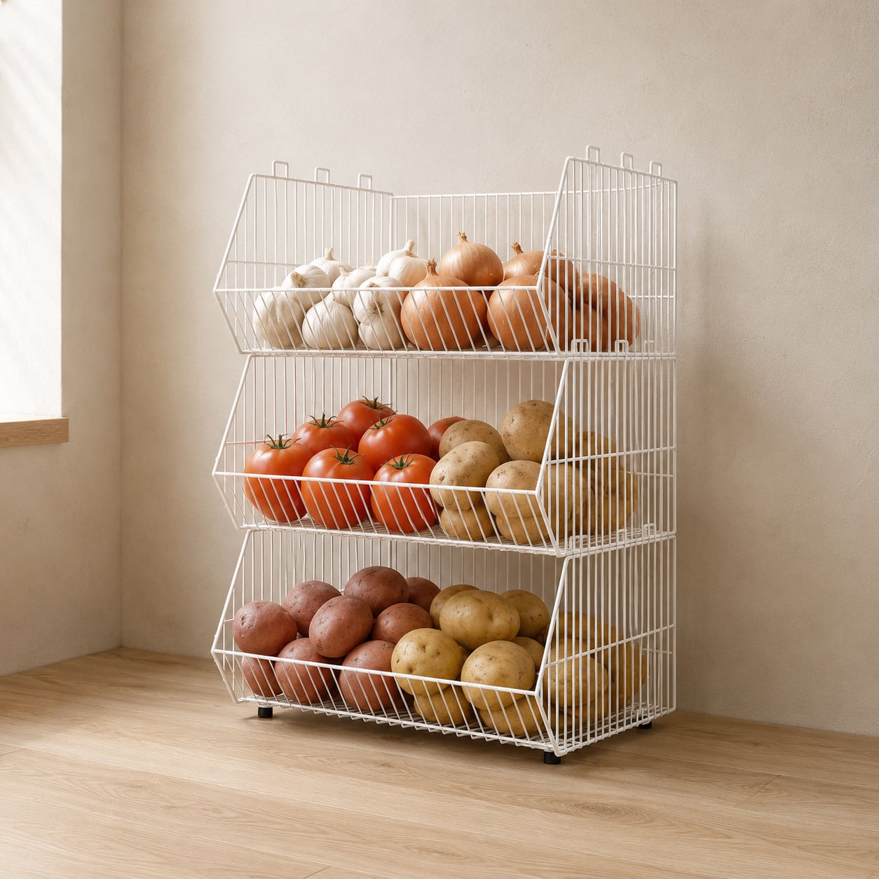 ตะกร้าจัดระเบียบ KEFVA 3 ชั้น ซ้อนได้หลายชั้น 40X60 ซม. สีขาวฟ้า