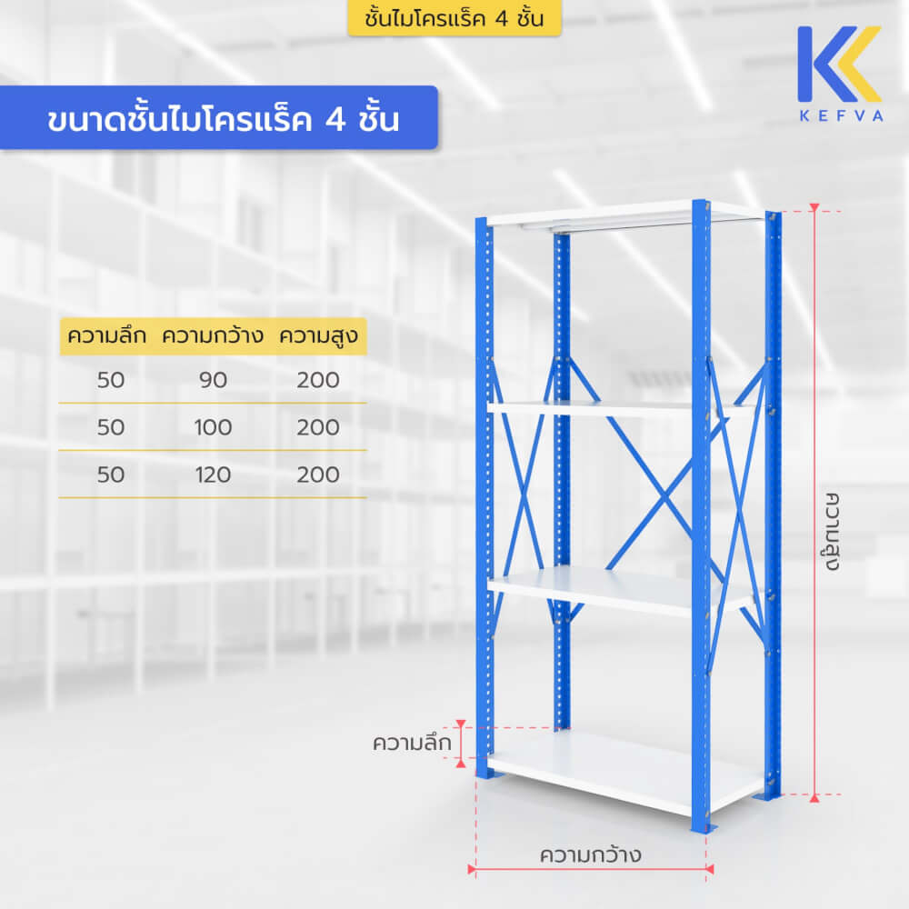 ชั้นไมโครแร็คเหล็ก KEFVA 4 ชั้น รุ่น M-NINE S1 ขนาด 50X120X200 ซม. สีแดง_2