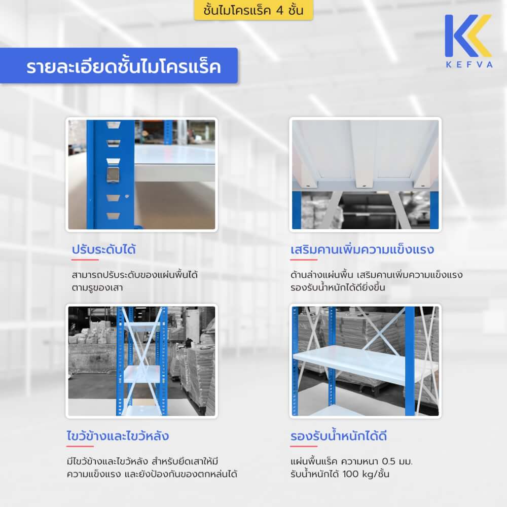 ชั้นไมโครแร็คเหล็ก KEFVA 4 ชั้น รุ่น M-NINE S1 ขนาด 50X120X200 ซม. สีแดง_4