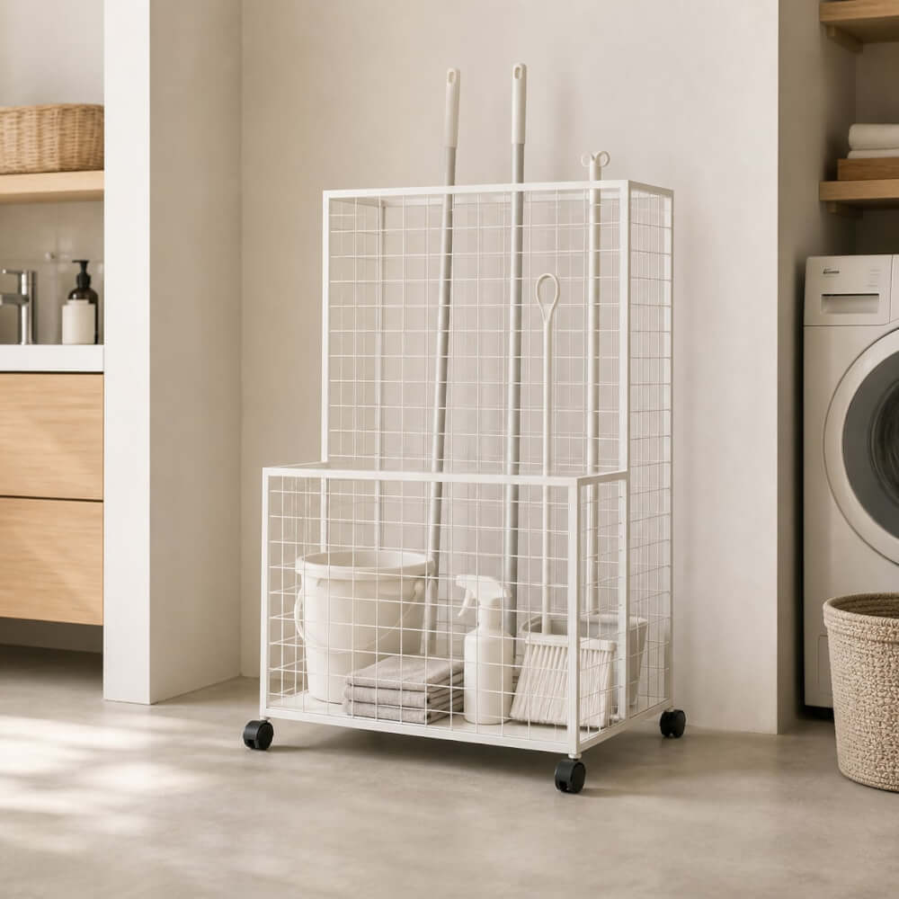 ชั้นวางของด้ามยาว KEFVA 2 ระดับ ขนาด 45X70X100 ซม. (ปุ่มปรับระดับ) สีขาวฟ้า