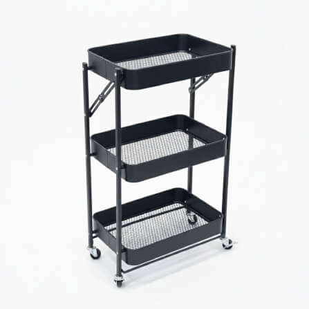 ชั้นรถเข็นอเนกประสงค์ KEFVA 3 ชั้น แบบพับได้ พร้อมล้อเลื่อน ขนาด 45X29X77 ซม. สีดำ_1
