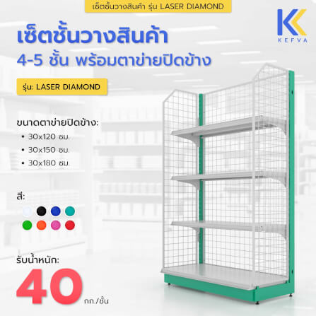 ชั้นวางของเหล็ก KEFVA 4 ชั้น พร้อมตาข่ายปิดข้าง ขนาด 40X90X120 ซม. สีแดง_1