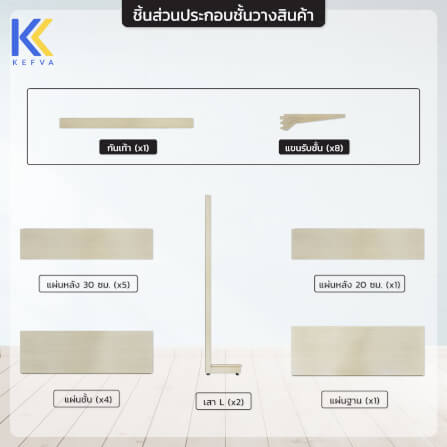 ชั้นวางสินค้าเหล็ก KEFVA ลายไม้สีอ่อน แบบหน้าเดียว 5 ชั้น (ชุดต้น) ขนาด 35X90X180 ซม._4