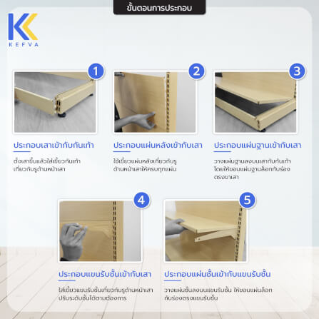 ชั้นวางสินค้าเหล็ก KEFVA ลายไม้สีอ่อน แบบหน้าเดียว 5 ชั้น (ชุดต้น) ขนาด 35X90X180 ซม._5