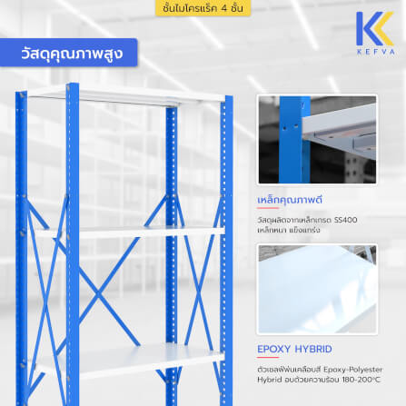 ชั้นไมโครแร็คเหล็ก KEFVA 4 ชั้น รุ่น M-NINE S1 ขนาด 50X100X200 ซม. สีเขียว_5