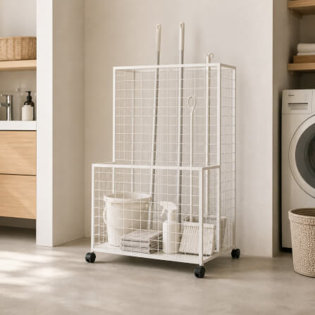ชั้นวางของด้ามยาว KEFVA 2 ระดับ ขนาด 45X70X100 ซม. (ปุ่มปรับระดับ) สีขาวฟ้า_8