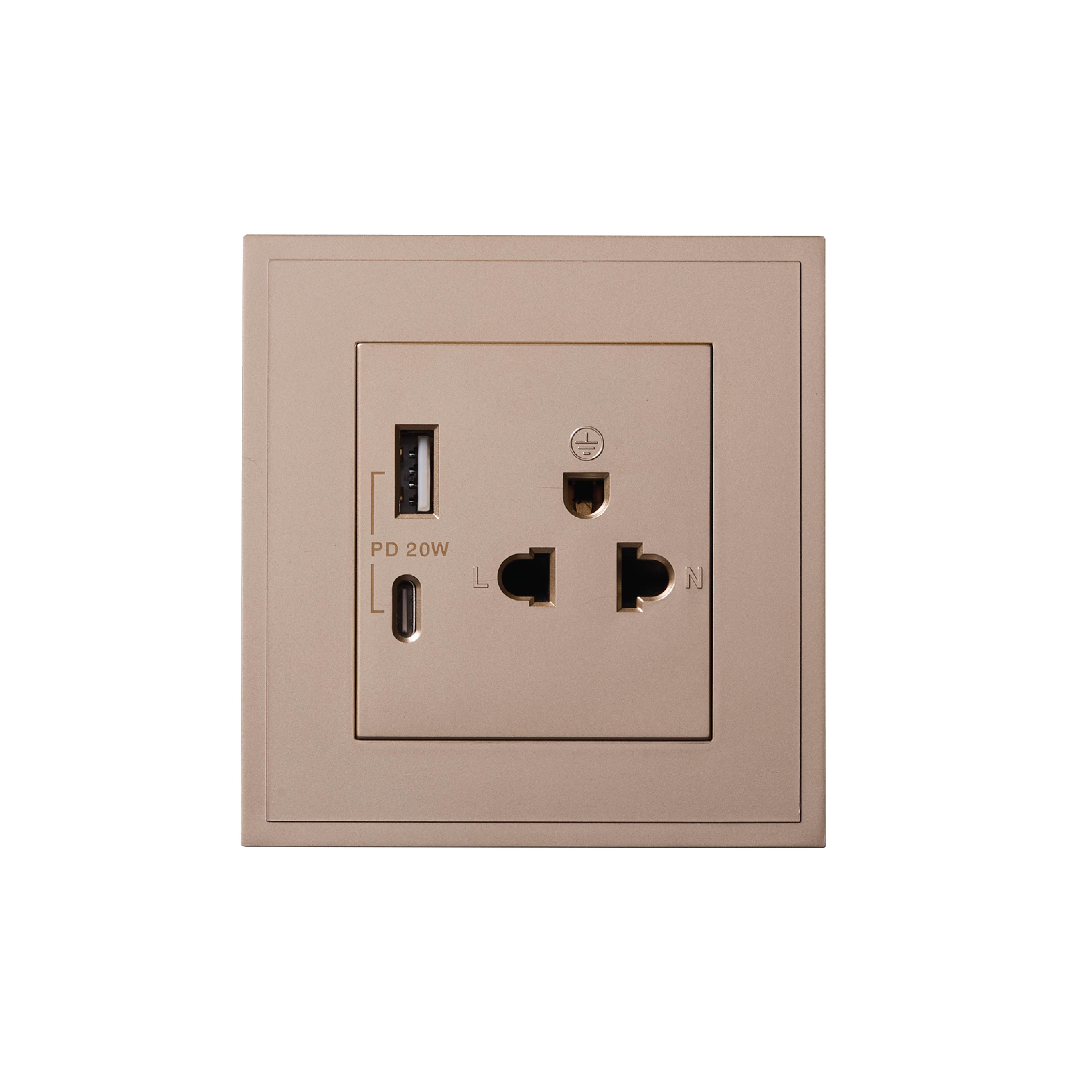 ชุดเต้ารับคู่ 3 ขา ART DNA รุ่น D3 SERIES WITH USB TYPE A+C CHARGER SOCKET DESIGN SWITCH สี GOLD_0