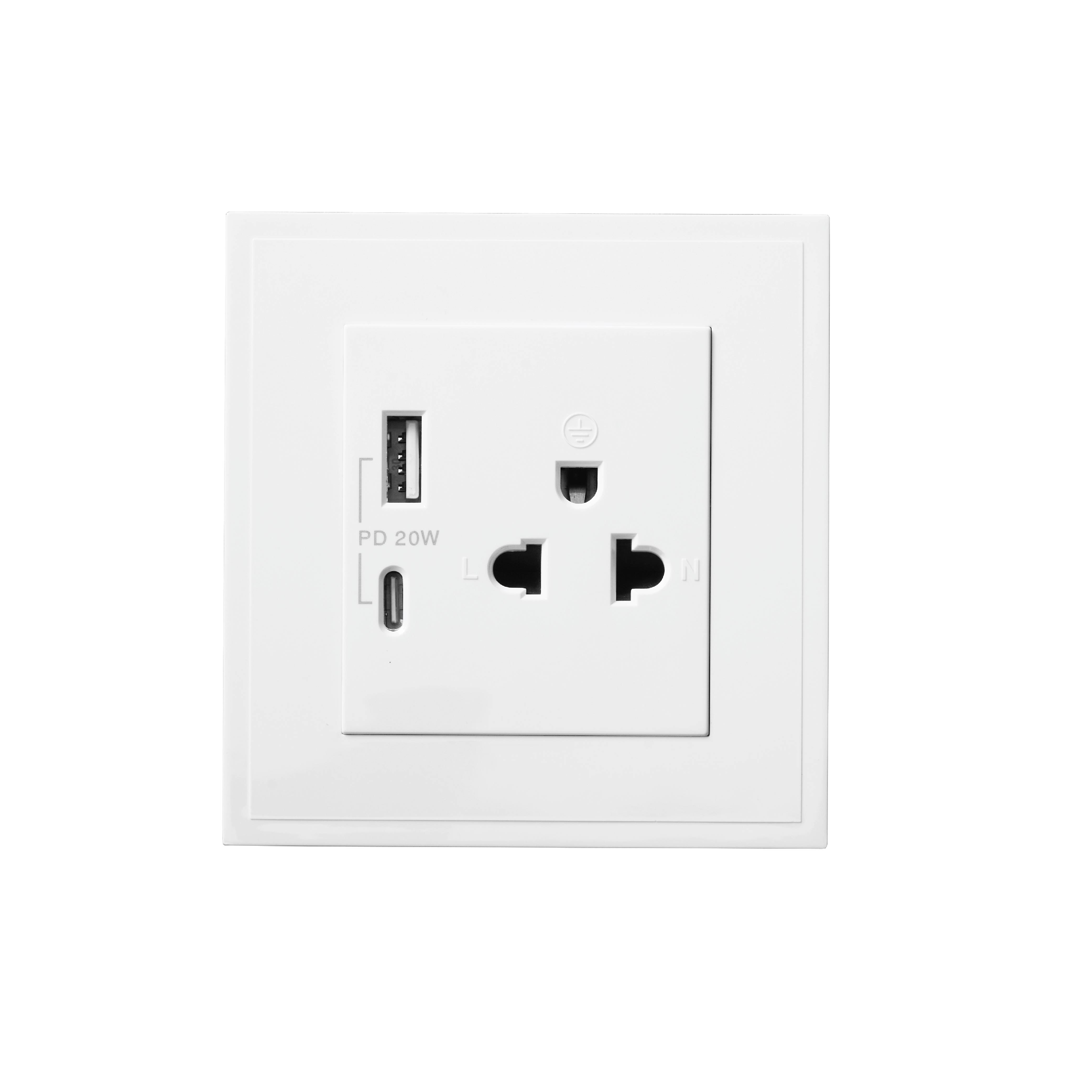 ชุดเต้ารับคู่ 3 ขา ART DNA รุ่น D3 SERIES WITH USB TYPE A+C CHARGER SOCKET DESIGN SWITCH สี WHITE