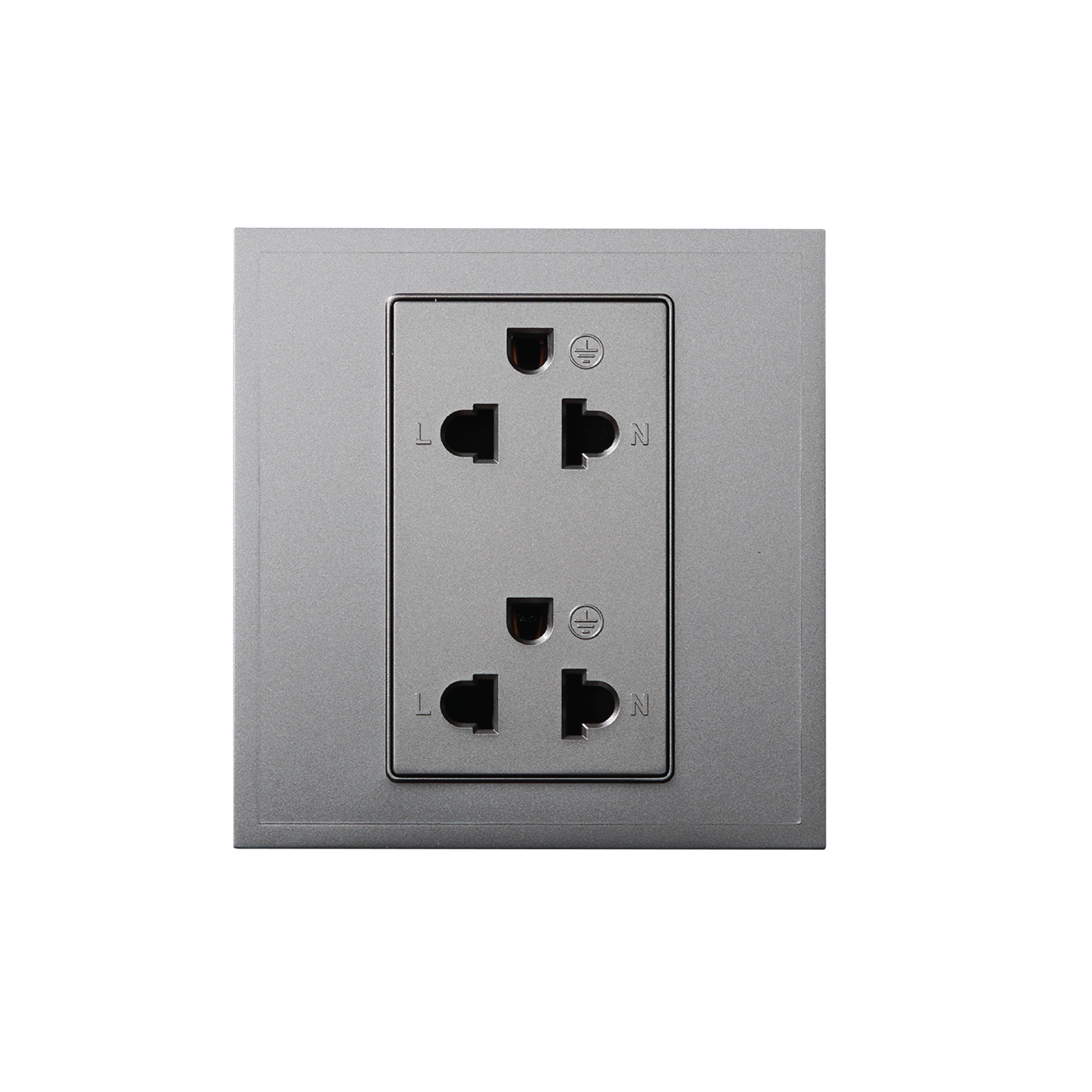ชุดเต้ารับคู่ 3 ขา 2 ช่อง ART DNA รุ่น D3 SERIES DOUBLE EURO & AMERICAN SOCKET DESIGN SWITCH สี GREY_0