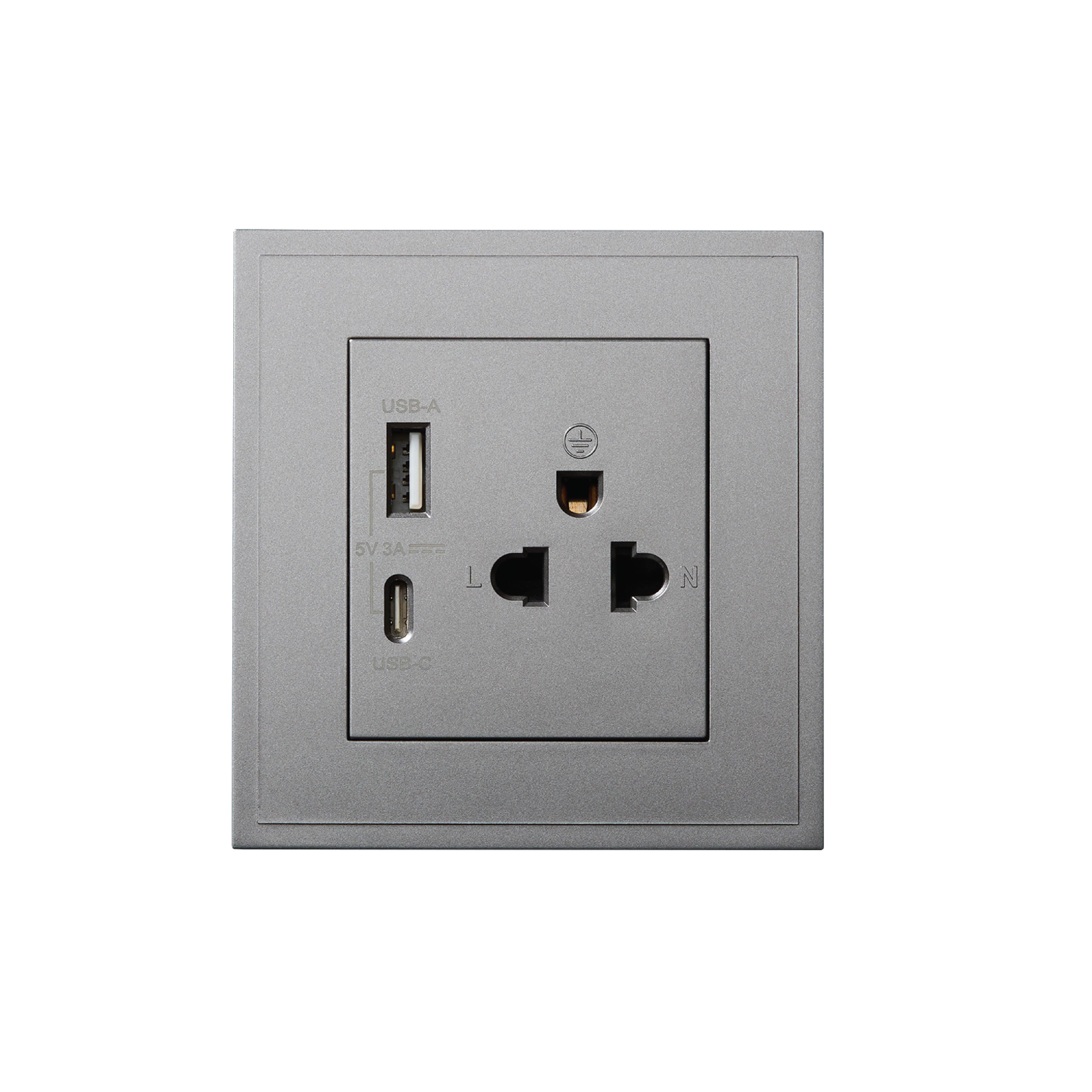 ชุดเต้ารับคู่ 3 ขา ART DNA รุ่น D3 SERIES WITH USB TYPE A+C CHARGER SOCKET DESIGN SWITCH สี GREY_0