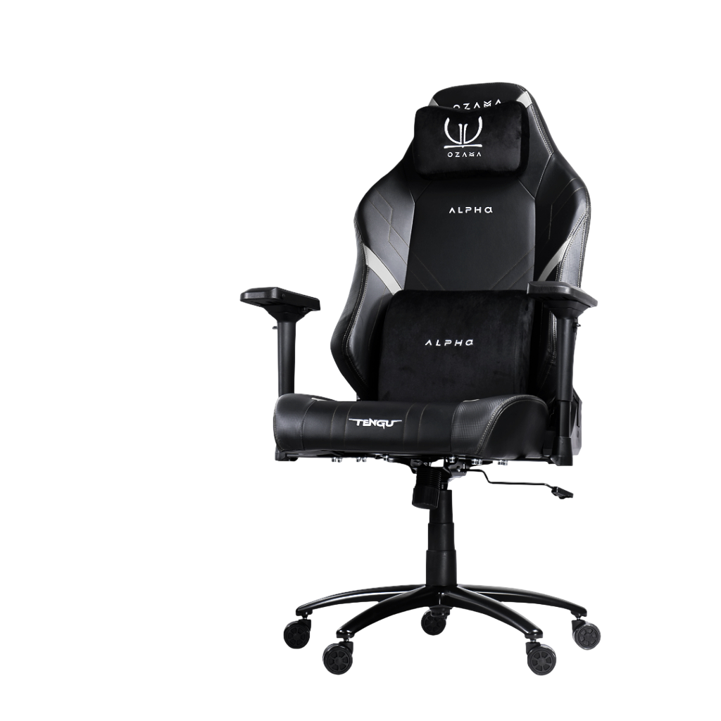 บัลลังก์เกมมิ่ง OZAMA ภายใต้แบรนด์ TENGUGAMINGGEARS รุ่น ALPHA (CH-AP-L-BK) สีดำ เบาะหนัง_0