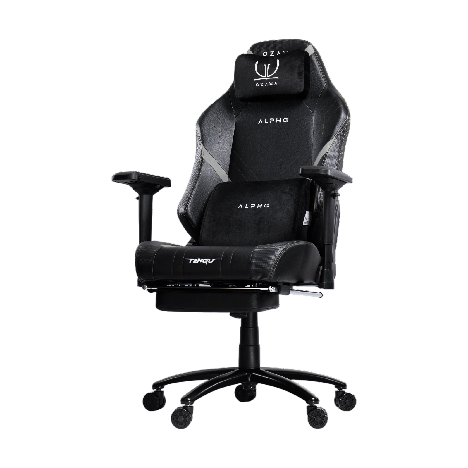 เก้าอี้เกมมิ่ง OZAMA ภายใต้แบรนด์ TENGUGAMINGGEARS รุ่น ALPHA (CH-AP-L-BKF) สีดำ เบาะหนัง มีที่พักเท้า