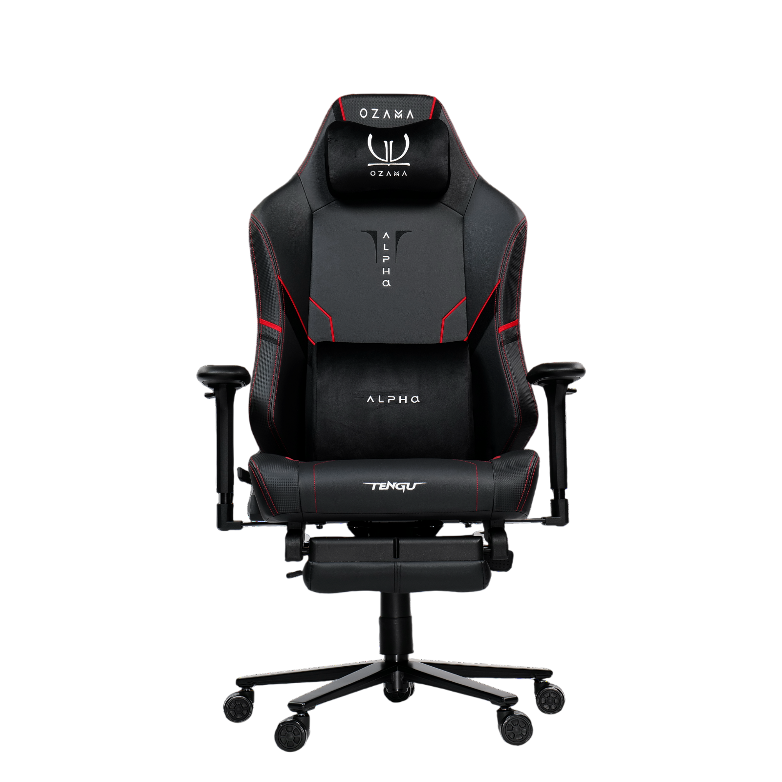 เก้าอี้เกมมิ่ง OZAMA ภายใต้แบรนด์ TENGUGAMINGGEARS รุ่น ALPHA TITAN (CH-APT-L-RDF) สีดำแดง เบาะหนัง มีที่พักเท้า