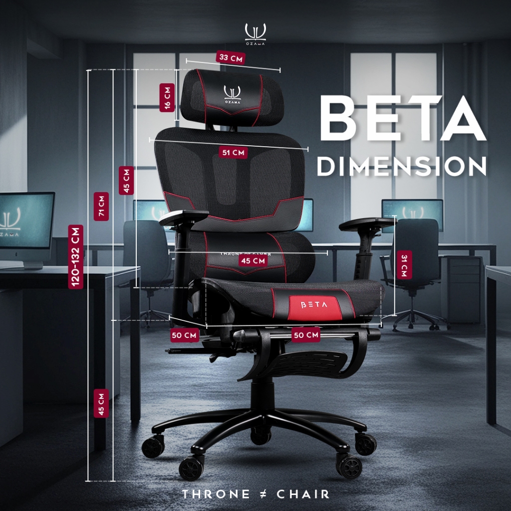 เก้าอี้สุขภาพ ดีไซน์เกมมิ่ง OZAMA ภายใต้แบรนด์ TENGUGAMINGGEARS รุ่น BETA (CH-BT-BK) สีดำ เบาะตาข่าย
