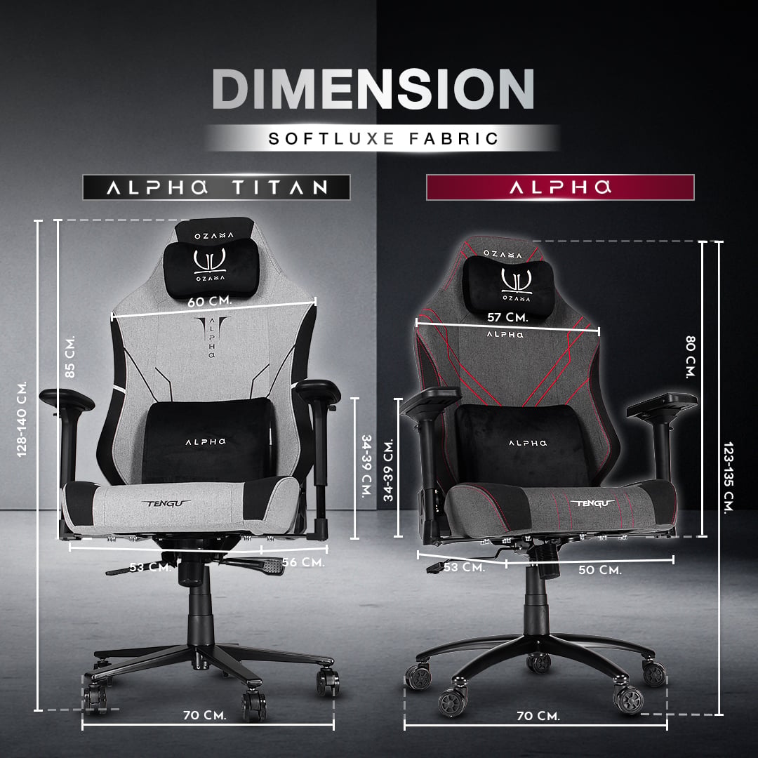 บัลลังก์เกมมิ่ง OZAMA ภายใต้แบรนด์ TENGUGAMINGGEARS รุ่น ALPHA FABRIC (CH-APT-F-BK) สีดำ เบาะผ้า_8