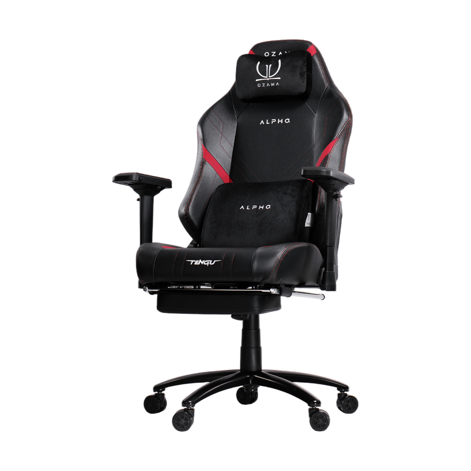 เก้าอี้เกมมิ่ง OZAMA ภายใต้แบรนด์ TENGUGAMINGGEARS รุ่น ALPHA (CH-AP-L-RDF) สีดำแดง เบาะหนัง มีที่พักเท้า_0