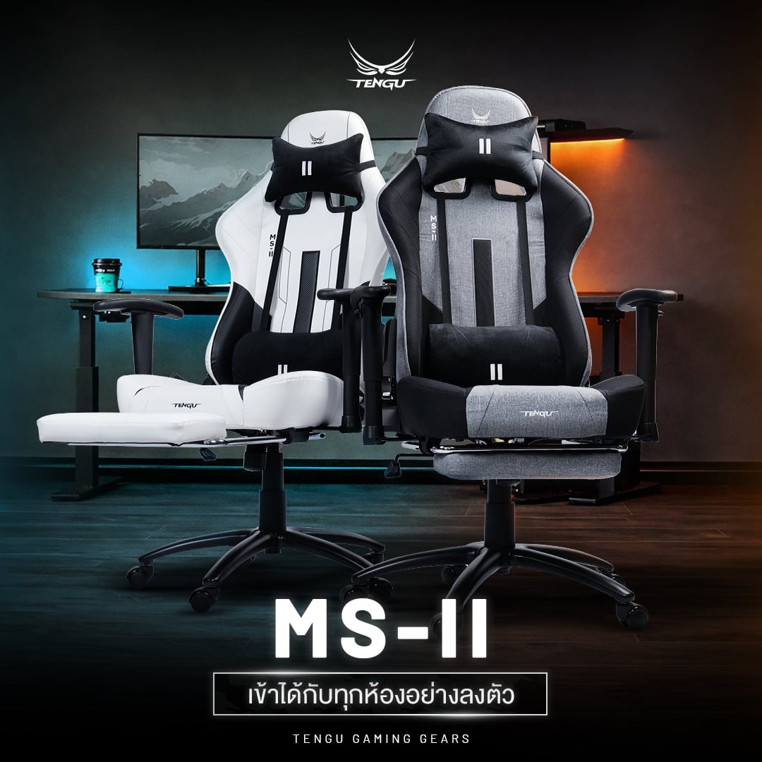 เก้าอี้เกมมิ่ง TENGUGAMINGGEARS รุ่น MASA-LL (CH-MS2-WHL) สีขาว เบาะหนัง มีที่พักเท้า_3