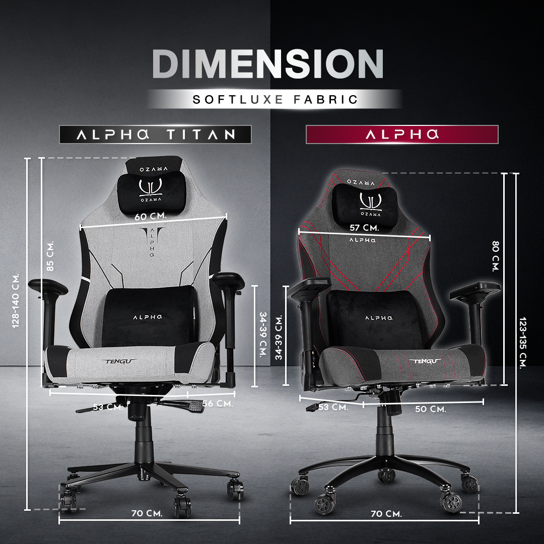 บัลลังก์เกมมิ่ง OZAMA ภายใต้แบรนด์ TENGUGAMINGGEARS รุ่น ALPHA FABRIC (CH-AP-F-BK) สีดำ เบาะผ้า_8