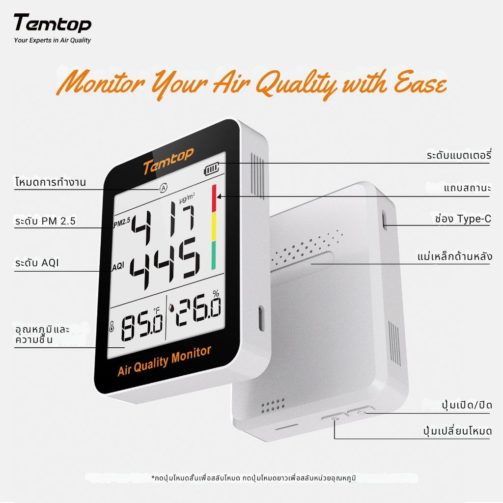 เครื่องวัดความชื้นและอุณหภูมิ TEMTOP S1 (PM2.5, AQI, ความชื้น, อุณหภูมิ)
