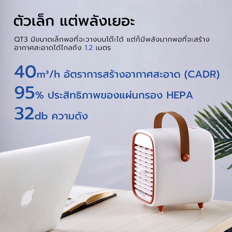เครื่องฟอกอากาศแบบพกพาและตั้งโต๊ะ SMART AIR รุ่น QT3 สำหรับห้องขนาด 15 ตร.ม. (TRAVEL VERSION)