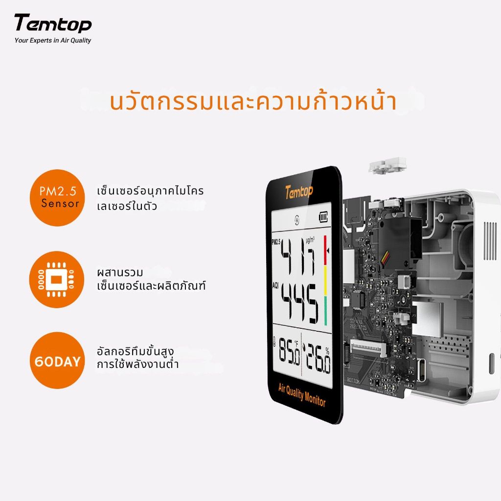เครื่องวัดความชื้นและอุณหภูมิ TEMTOP S1 (PM2.5, AQI, ความชื้น, อุณหภูมิ)