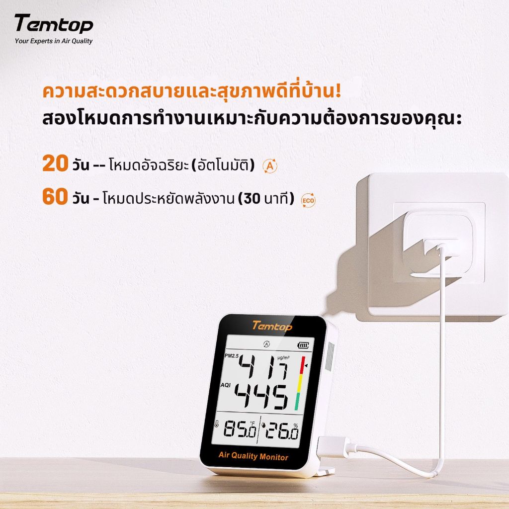 เครื่องวัดความชื้นและอุณหภูมิ TEMTOP S1 (PM2.5, AQI, ความชื้น, อุณหภูมิ)_1