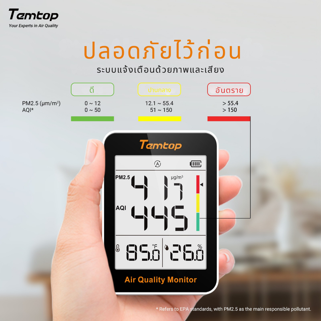 เครื่องวัดความชื้นและอุณหภูมิ TEMTOP S1 (PM2.5, AQI, ความชื้น, อุณหภูมิ)_7