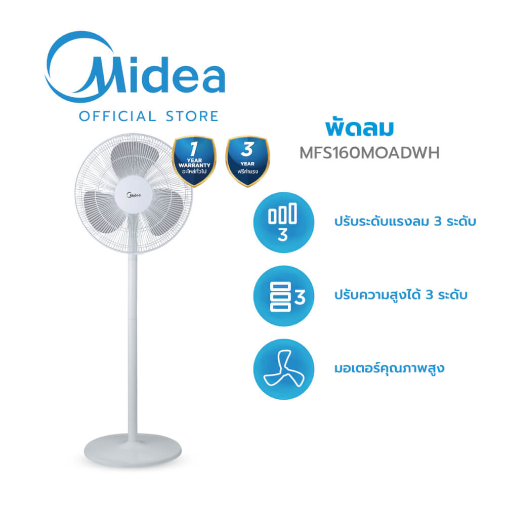 พัดลมตั้งพื้น 16 นิ้ว Midea MFS160M0ADWH  สีขาว