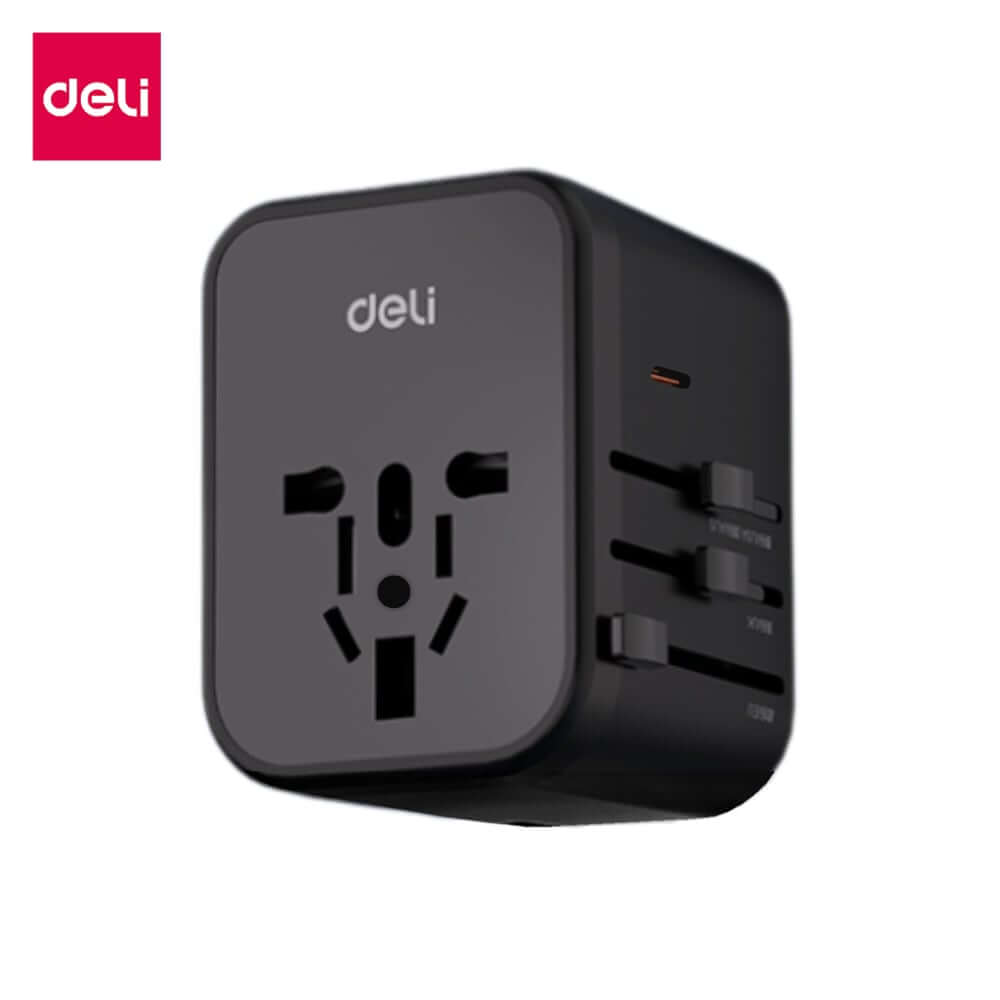 หัวแปลงปลั๊กไฟ DELI ET767-BK-01 สีดำ 2A3C-45W
