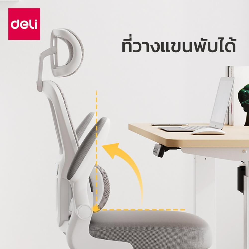 เก้าอี้สำนักงานเพื่อสุขภาพ DELI KF250-WH-01 สีเทา