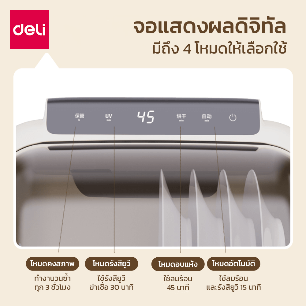 เครื่องอบจานไฟฟ้าพร้อมแสง UV DELI LD503-WH-01 30 ลิตร สีขาว_2