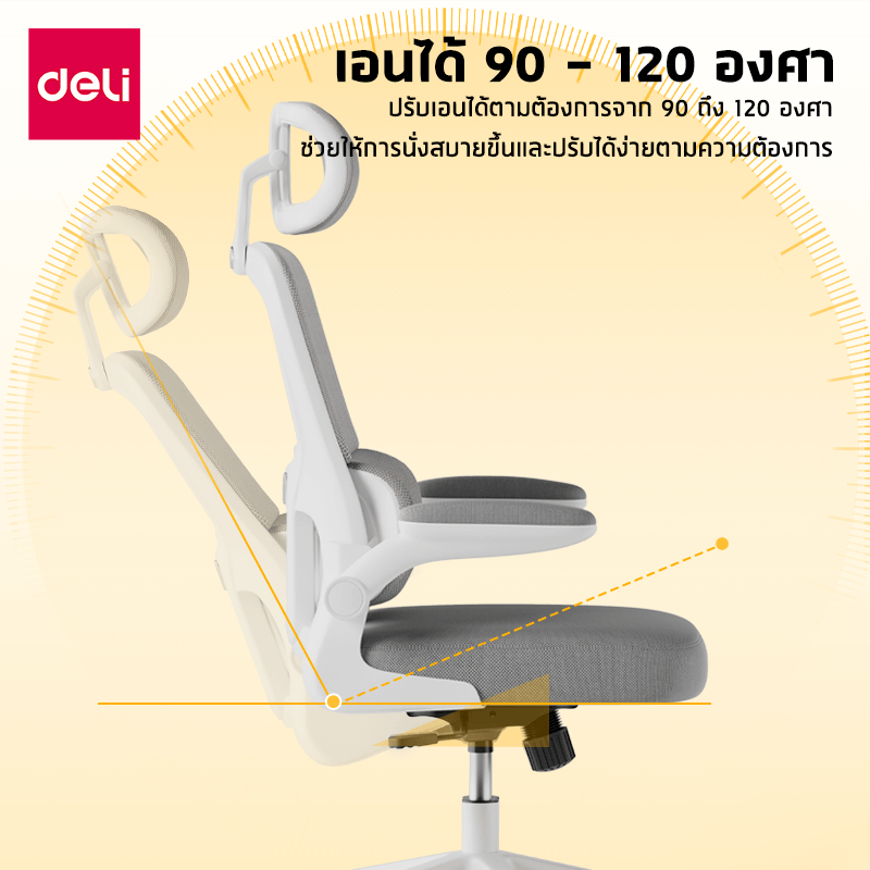 เก้าอี้สุขภาพ DELI E4983-WH-01 ปรับเอนได้ สีเทา