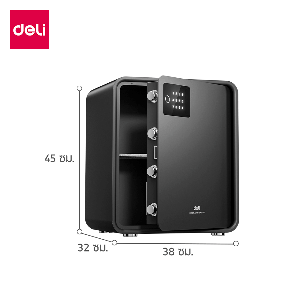 ตู้เซฟนิรภัย 14.5กก. DELI AE888-N-BK-01 ปลดล็อคด้วยรหัส 32X38X45ซม.  สีดำ
