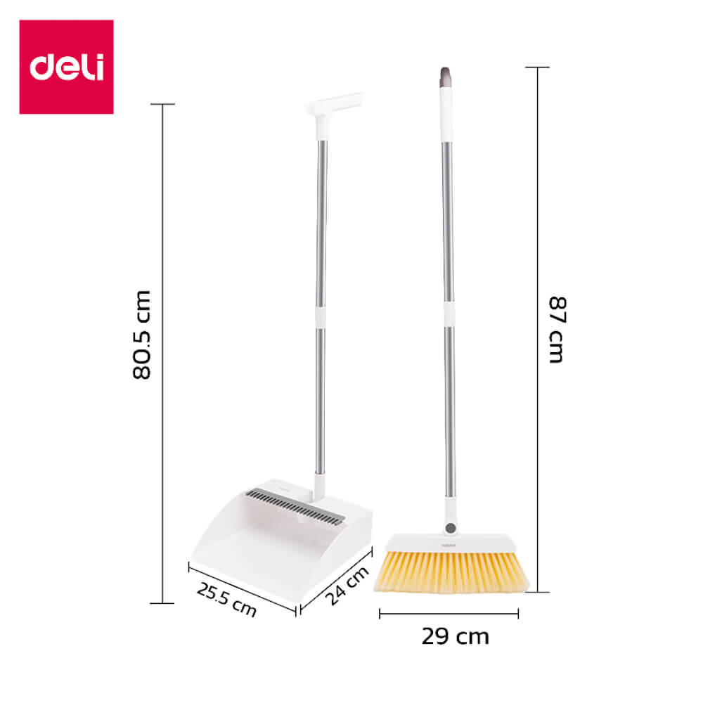 ไม้กวาดพร้อมที่โกยผง DELI VS1005-WH-01 สีขาว